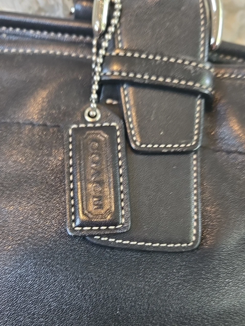 Coach Black Leather Shoulder Bag with Silver Hardware